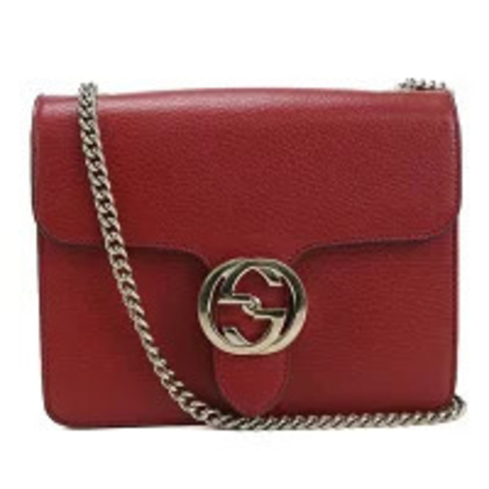 Gucci Crossbody Bag Interlocking G Chain Leather Red
